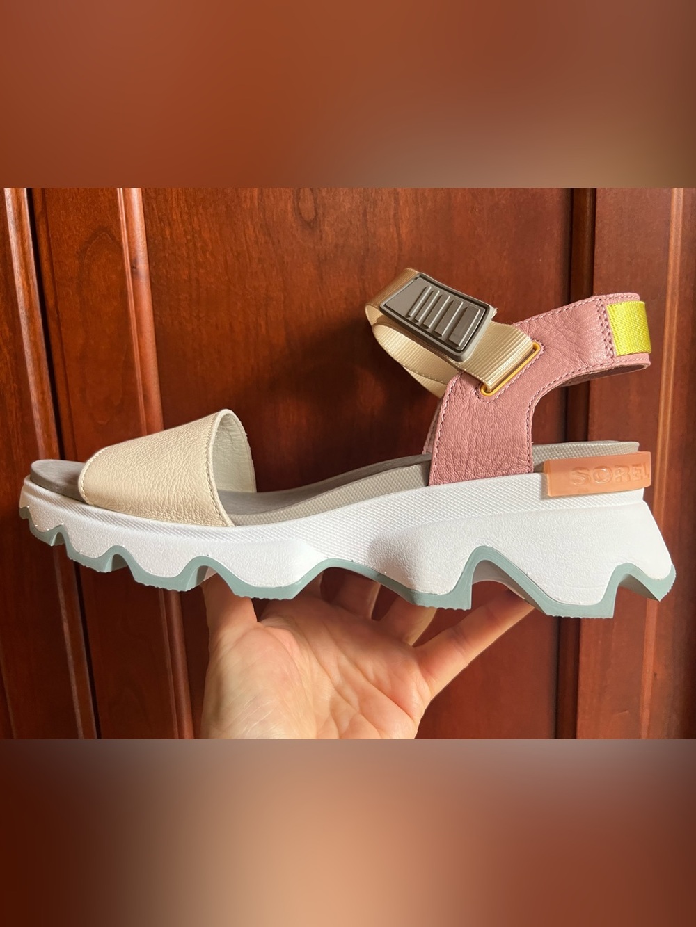 Sorel Women's Cream and Pink Adjustable Strap Sandals - Picture 5 of 8